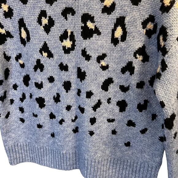 Nine West Petite Size PS Leopard Crop Pullover Sweater Blue Knit Cozy NWOT - Picture 8 of 12